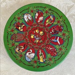 12 Days of Christmas Green and Red Round Holiday Empty Tin